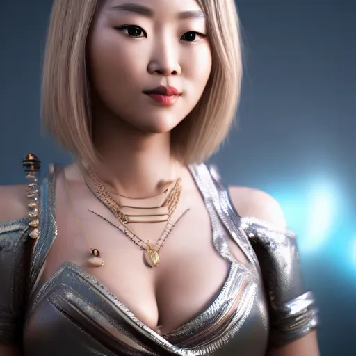 Prompt: portrait of a blonde Asian goddess, 3d unreal engine octane render realism 4K