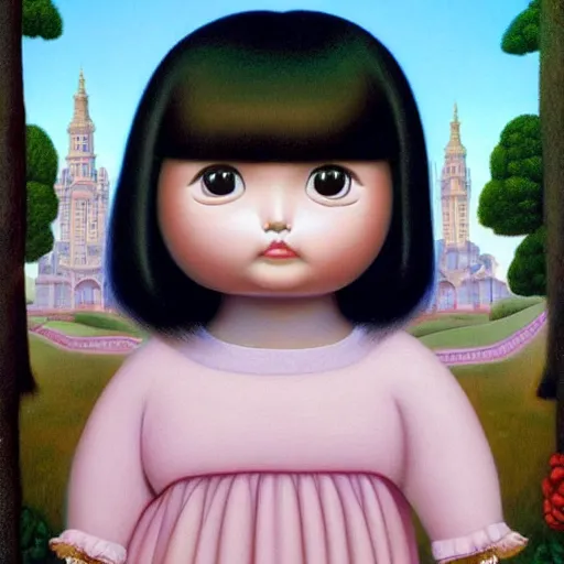 Prompt: portrait of real girl dora the explorer painted by fernando botero and mark ryden and hikari shimoda, lowbrow pop surrealism