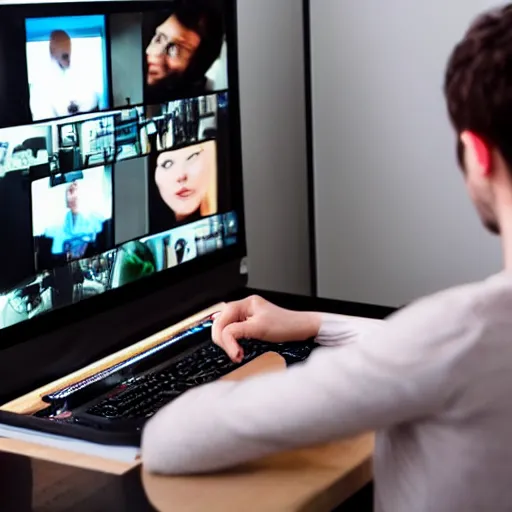 Prompt: A person using a computer watching themselves use a computer watching themselves use a computer