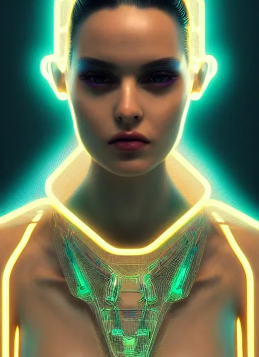 Prompt: a latino female humanoid, cyber neon lighting, futurism, cyberpunk high fashion, glamor profile pose, hyper photorealistic, intricate futuristic jewelry, crispy quality, digital photography, trending in artstation, trending in pinterest, cinematic, 4 k ultra hd, art by pascal blanche, art by greg rutkowski,