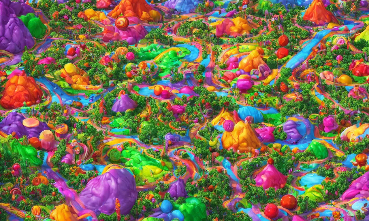 Prompt: literal candy land, vivid colors, high details, cinematic, 8k resolution, beautiful detailed, photorealistic, digital painting, artstation, concept art, smooth, sharp focus, illustration, fantasy background, artstation trending, octane render, unreal engine