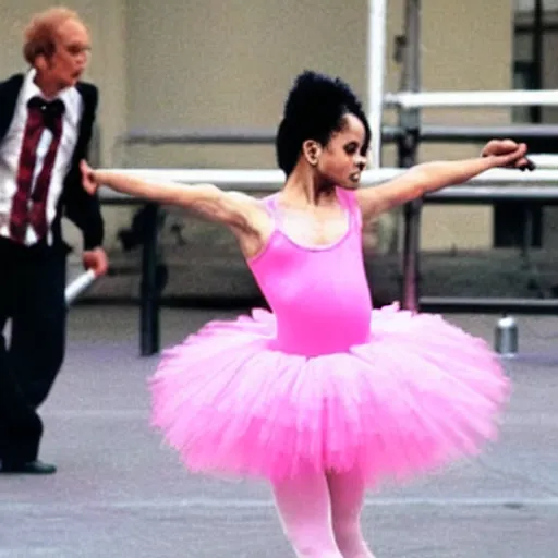 Image similar to michael jackson dances ballet and wears a pink tutu