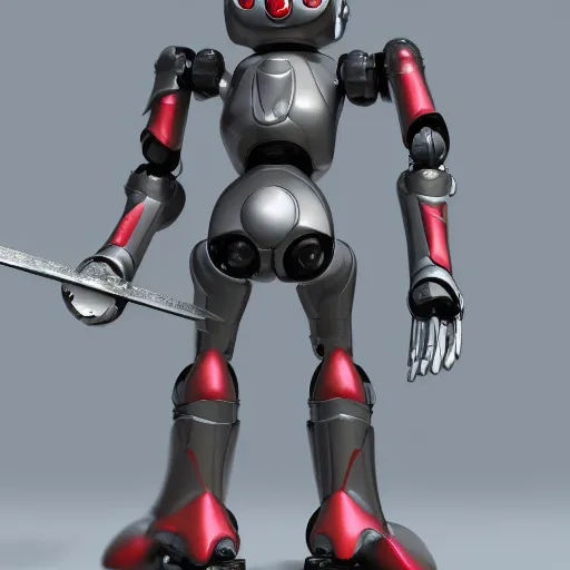 Image similar to a toy figure of a robot with a sword, a raytraced image by Yoshiyuki Tomino, polycount, toyism, marvel comics, polycount, made of trash