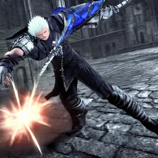 Image similar to Screenshot of Vergil from Devil May Cry in Dark Souls