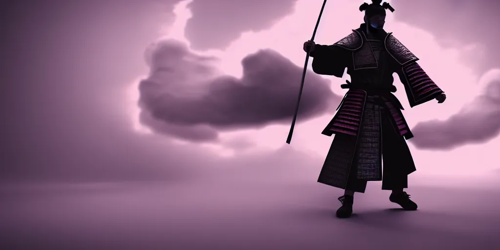 Image similar to a 3 d render of a mystical samurai, clouds, digital illustration, cinematic lighting, detailed, mysterious,