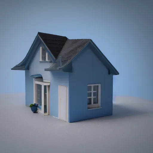 Image similar to cute chubby house, 3 d render, minimalistic, octane, 1 0 0 mm, depth of field, isometric, blue background