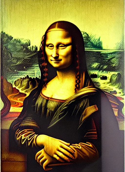 Image similar to lifelike oil painting portrait of mona lisa by van gogh