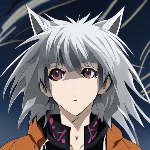 Image similar to key anime visual portrait of an anthropomorphic anthro wolf fursona, in a jacket, with handsome eyes, official modern anime art