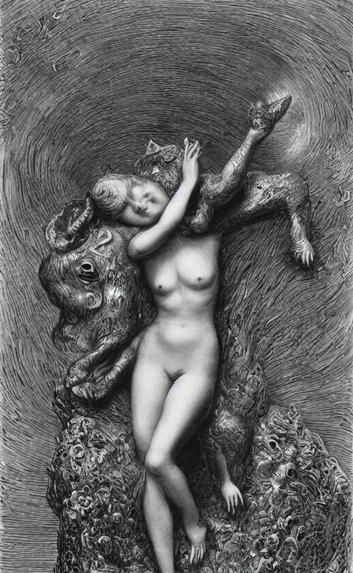 Prompt: a psychedelic sculpture of a kawaii catgirl by gustave doré