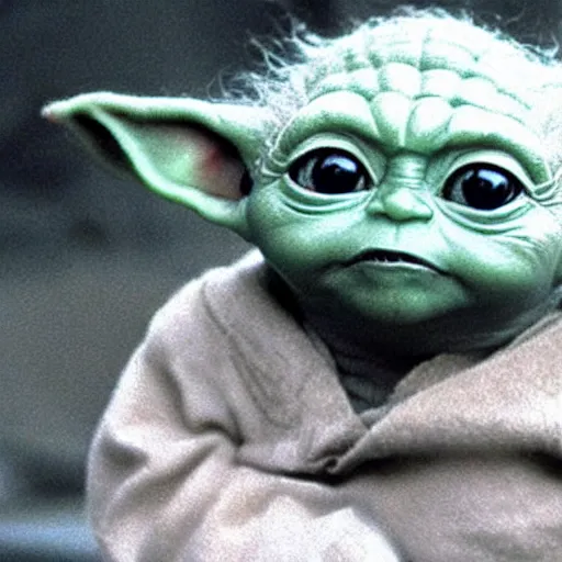 Image similar to a film still of baby yoda's kid training in star wars realistic, detailed