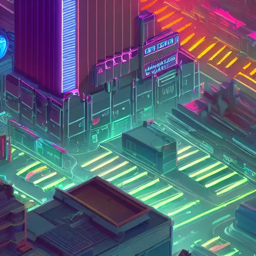 Prompt: isometric cyberpunk city, many vintage neon signs, futuristic highways, render, octane, 4k, highly detailed, vivid colors, high definition, by James Gilleard and Makoto Shinkai, Akira movie vibe