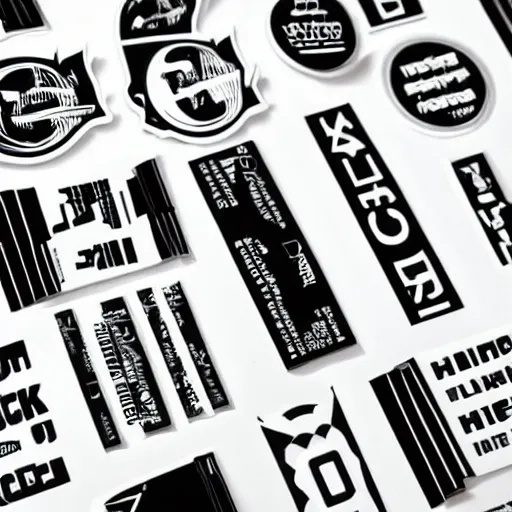 Image similar to black on white graphic design stickers in style of david rudnick, eric hu, y 2 k,