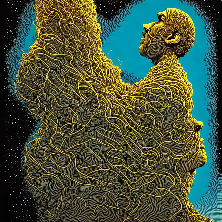 Image similar to A highly detailed crisp god like figure with small and intricate details by dan mumford and Eyvind Earle