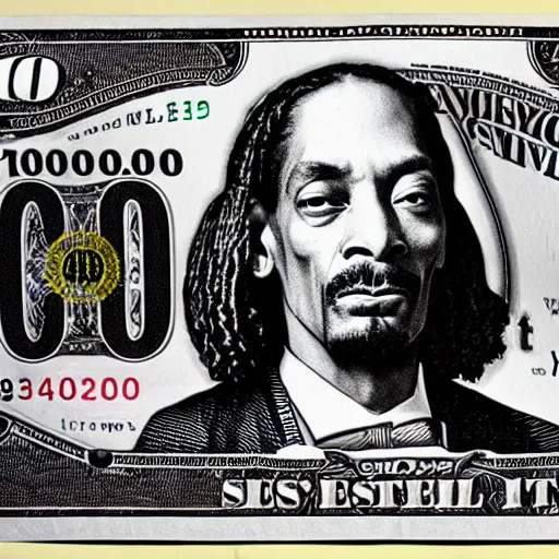 Prompt: a thousand dollar us bill featuring snoop dogg