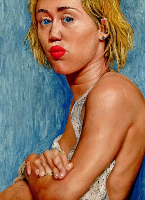 Prompt: Miley Cyrus, painted by Lucian Freud, highly detailed, 8k