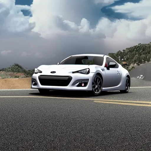 Prompt: a dog driving Subaru brz on the road, octane render