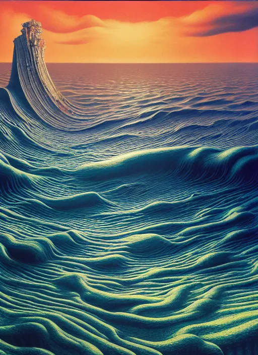 Image similar to hyper detailed 3d render like a Oil painting - the blue sea by Jacek Yerka, Mariusz Lewandowski, Houdini algorithmic generative render, Abstract brush strokes, Masterpiece, Edward Hopper and James Gilleard, Zdzislaw Beksinski, Mark Ryden, Wolfgang Lettl, hints of Yayoi Kasuma, octane render, 8k