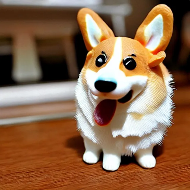 Image similar to a cute corgi lives in a house made of sushi