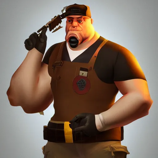 Image similar to the heavy from team fortress 2 eating a sandwhich, au naturel, hyper detailed, digital art, trending in artstation, cinematic lighting, studio quality, smooth render, unreal engine 5 rendered, octane rendered, art style by klimt and nixeu and ian sprigger and wlop and krenz cushart