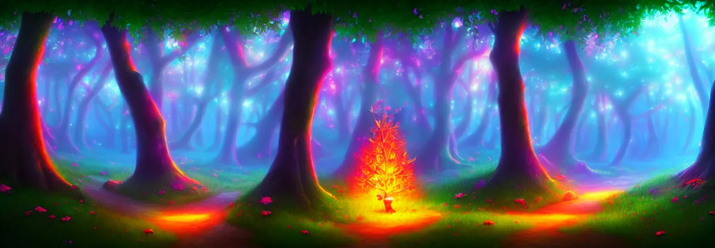 Prompt: enchanted magical forest on magical colorful fire , digital painting , digital art , artstation , devian art , 4k , HD