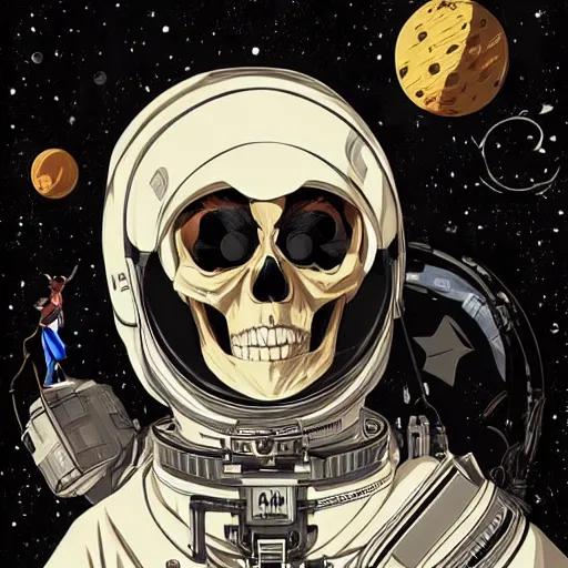 Image similar to anime manga skull portrait young man skeleton, astronaut space, intricate, elegant, highly detailed, digital art, ffffound, art by JC Leyendecker and sachin teng
