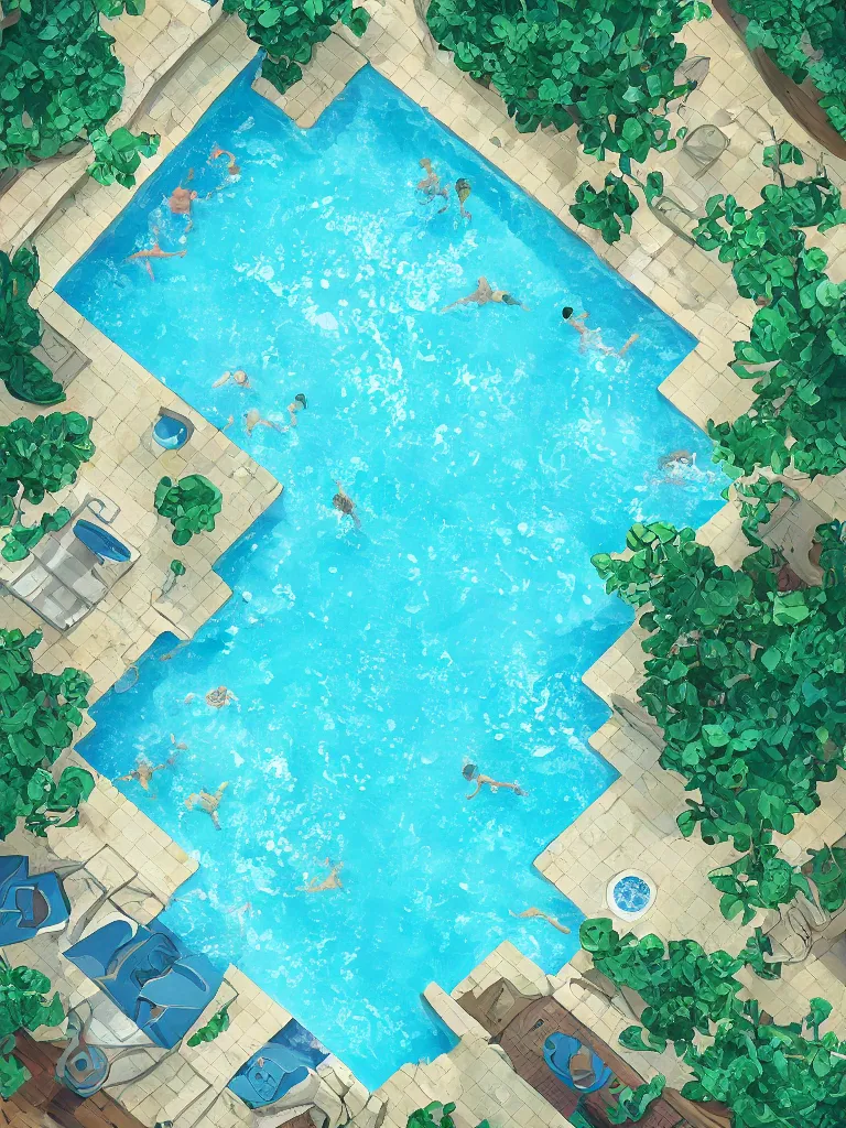 Prompt: tiled swimming pool from above by disney concept artists, blunt borders, rule of thirds