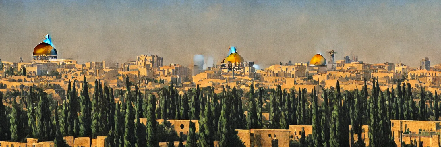 Prompt: jerusalem cityscape oil painting magritte