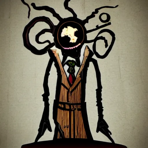 Image similar to eldritch lovecraftian secretary, eldritch, made of cardboard, cardboard cutout