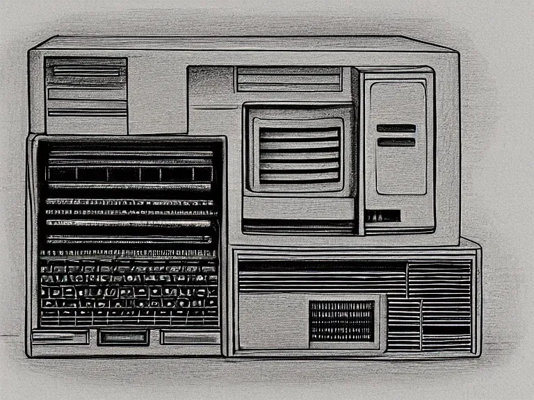 Prompt: a pencil drawing of a vintage compute. by pen tacular