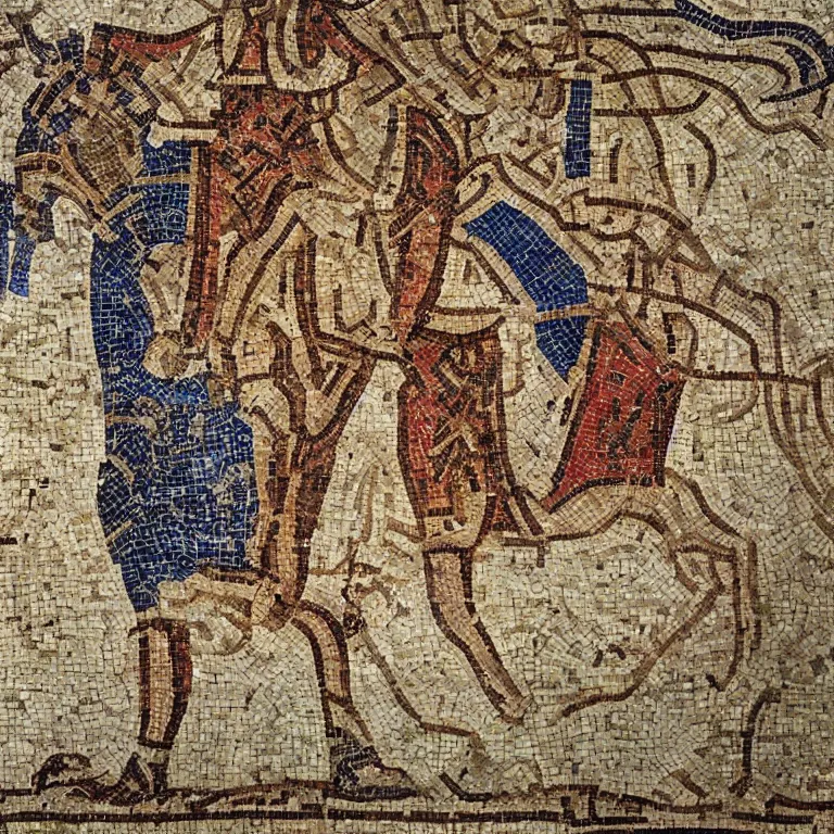 Prompt: a Roman mosaic of Shrek at the Siege of Carthage, museum photography