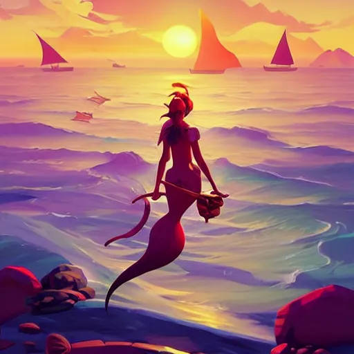 Image similar to painting mermaid treasure on sea of thieves game avatar hero smooth face median photoshop filter cutout vector, behance hd by jesper ejsing, by rhads, makoto shinkai and lois van baarle, ilya kuvshinov, rossdraws global illumination