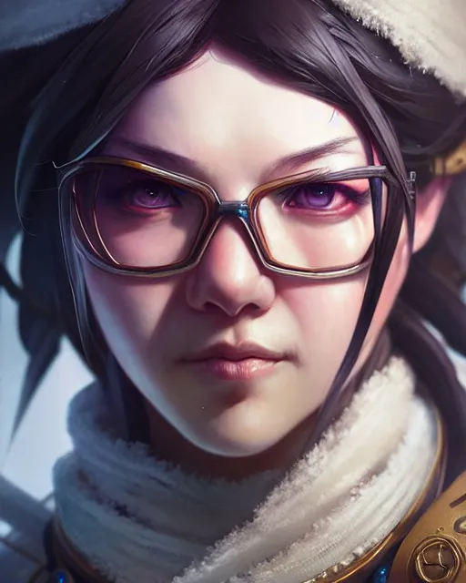 Image similar to mei from overwatch, character portrait, portrait, close up, concept art, intricate details, highly detailed by greg rutkowski, michael whelan and gustave dore