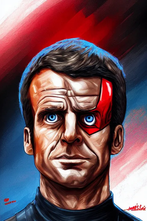 Image similar to emmanuel macron superhero, highly detailed, digital art, sharp focus, trending on art station