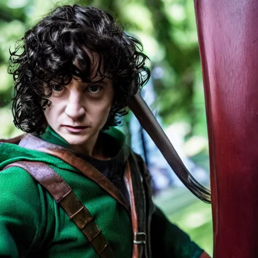 Prompt: DC's character Robin costume as Frodo, dslr photo