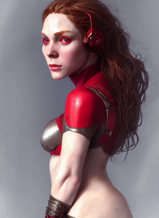 Image similar to Scarlet Witch, au naturel, hyper detailed, digital art, trending in artstation, cinematic lighting, studio quality, smooth render, unreal engine 5 rendered, octane rendered, art style by klimt and nixeu and ian sprigger and wlop and krenz cushart