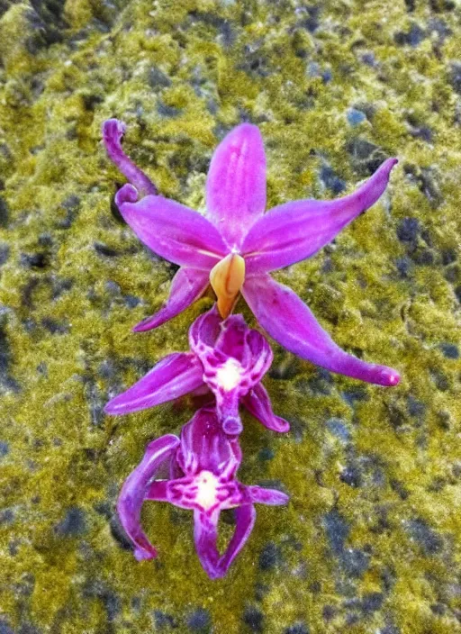 Prompt: a beautiful alien orchid on a beach