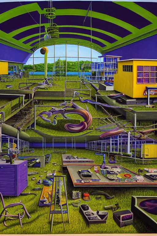 Prompt: a hyperrealistic painting of plumb island biohazard research facility, cinematic horror by jimmy alonzo, the art of skinner, chris cunningham, lisa frank, richard corben, highly detailed, vivid color,