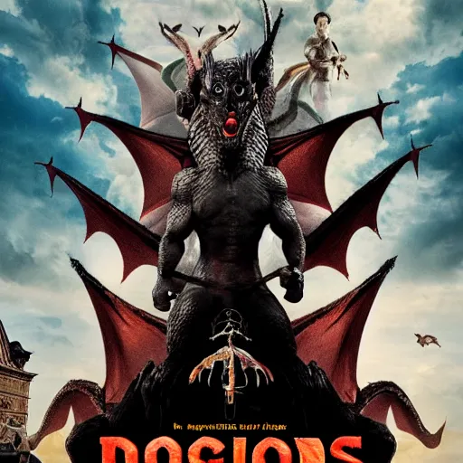 Prompt: poster for movie Dragons invade Russia