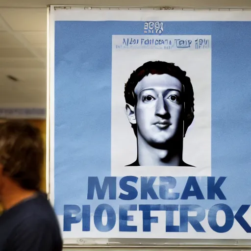 Prompt: a poster of the Big brother is watching you with face of mark Zuckerberg, 1984 style