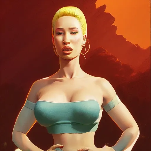 Image similar to 4k headshot of thicc Iggy azalea from Macfarlane comics, killing with green fire by Craig Mullins, ilya kuvshinov, krenz cushart, epic , artgerm trending on artstation by Edward Hopper and Dan Mumford and WLOP and Rutkovsky, beksinski carl spitzweg moebius and tuomas kocar, intricate artwork by caravaggio, Unreal Engine 5, Lumen, Nanite , 4K headshot of godlike clown with defined arms and open hands and bloody clothes with giant mandala wings , intricate face , flawless anime cel animation by Kentaro Miura, psychedelic , highly detailed upper body , professionally post-processed , beautiful, scary, symmetry accurate features, epic, octane rendered, anime masterpiece, accurate