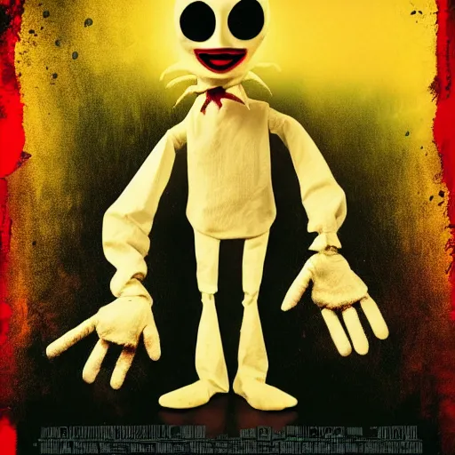Image similar to a horror movie poster about a creepy puppet, movie poster