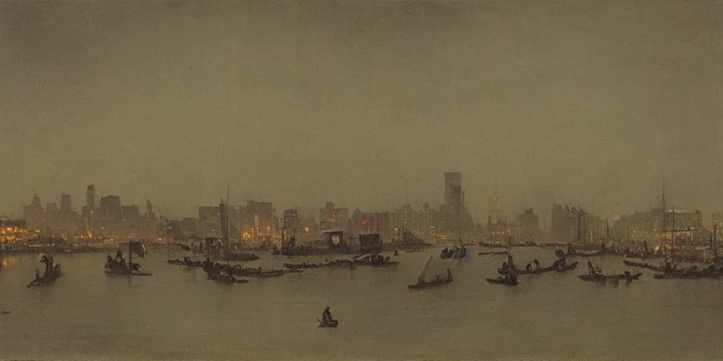 Prompt: 1860 oil painting of Shanghai night scene