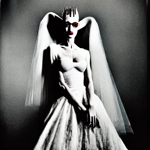 Image similar to supermodel bride of frankenstein in silent hill, steven meisel photography