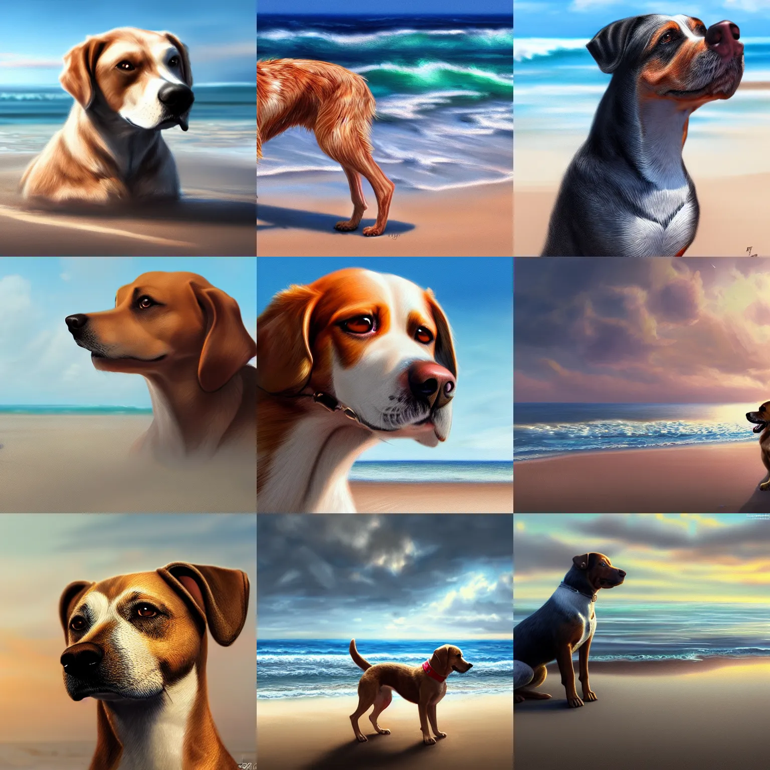 Prompt: ultra realistic illustration, a dog on the beach, ultra wide shot, intricate, elegant, highly detailed, digital painting, artstation, concept art, smooth, sharp focus