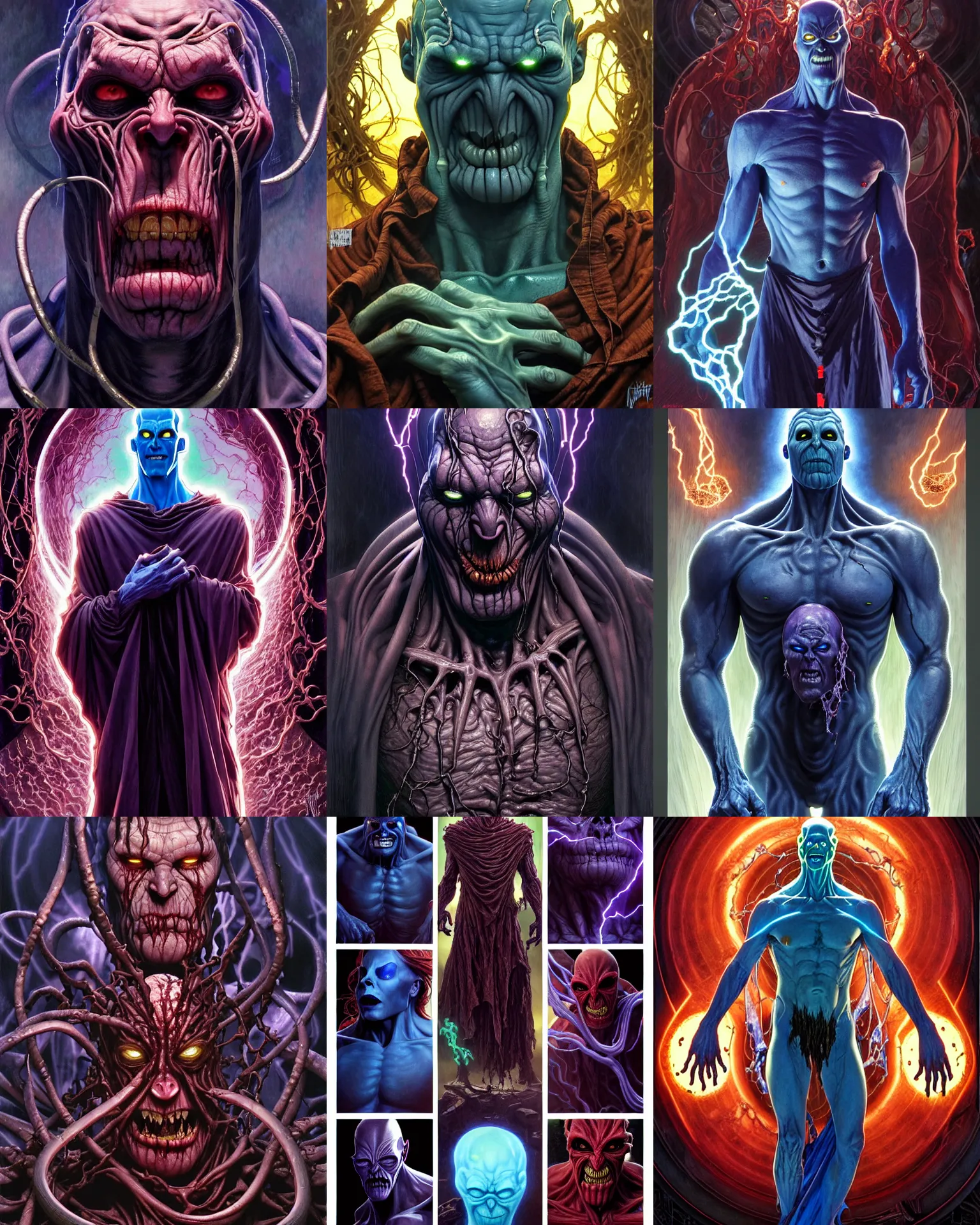 Prompt: the platonic ideal of envy of cletus kasady ultimate carnage thanos dementor doctor manhattan chtulu nazgul, detailed, intricate, hyperrealism, intense, scary, decay, dmt, art by brock hofer and artgerm and greg rutkowski and alphonse mucha