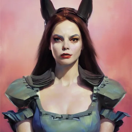 Image similar to greg manchess portrait painting of partially armored alice from alice in wonderland as overwatch character, medium shot, asymmetrical, profile picture, organic painting, sunny day, matte painting, bold shapes, hard edges, street art, trending on artstation, by huang guangjian, gil elvgren, ruan jia, randy vargas, greg rutkowski