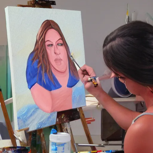 Prompt: kylie rogers painting a picture of bob villa