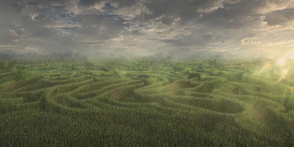 Image similar to the grand landscape of the endless maze, art by kotaro chiba, volumetric lighting, hdr