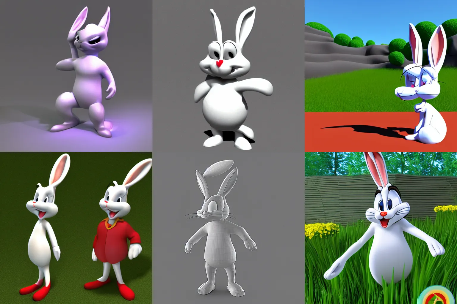 Prompt: bugs bunny 3d object raytraced with gidlines