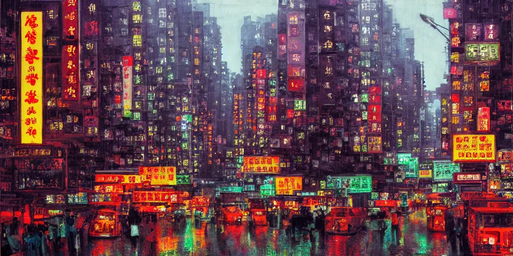 Image similar to a hong kong street, by peter doig, highly detailed, dramatic lighting, 8 k